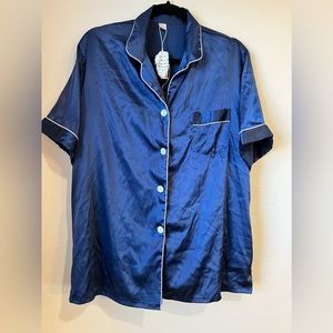 Luxor 2pc Navy Blue Satin Pajamas (PJs) Button up top and shorts